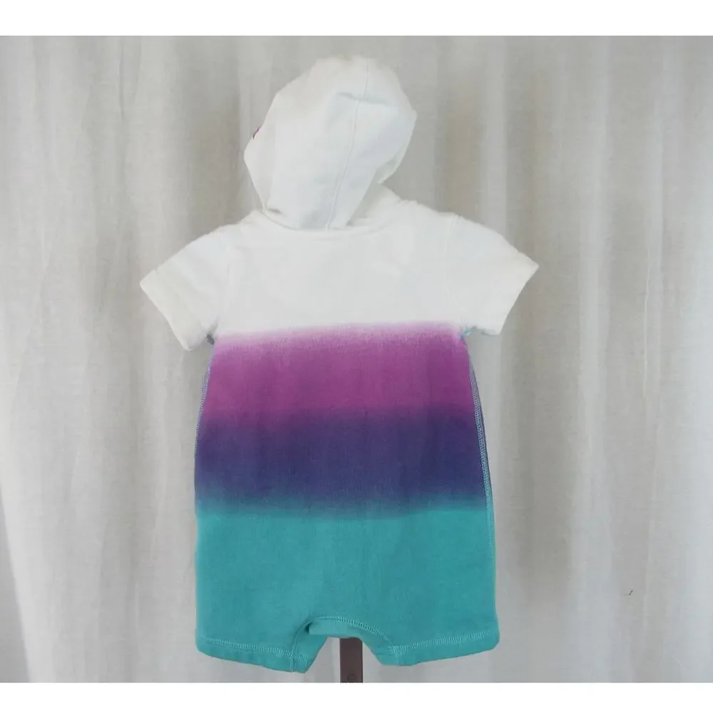 Roots 3-6m Multi Color Ombre Romper Baby with Hood Hoodie Purple Teal White
